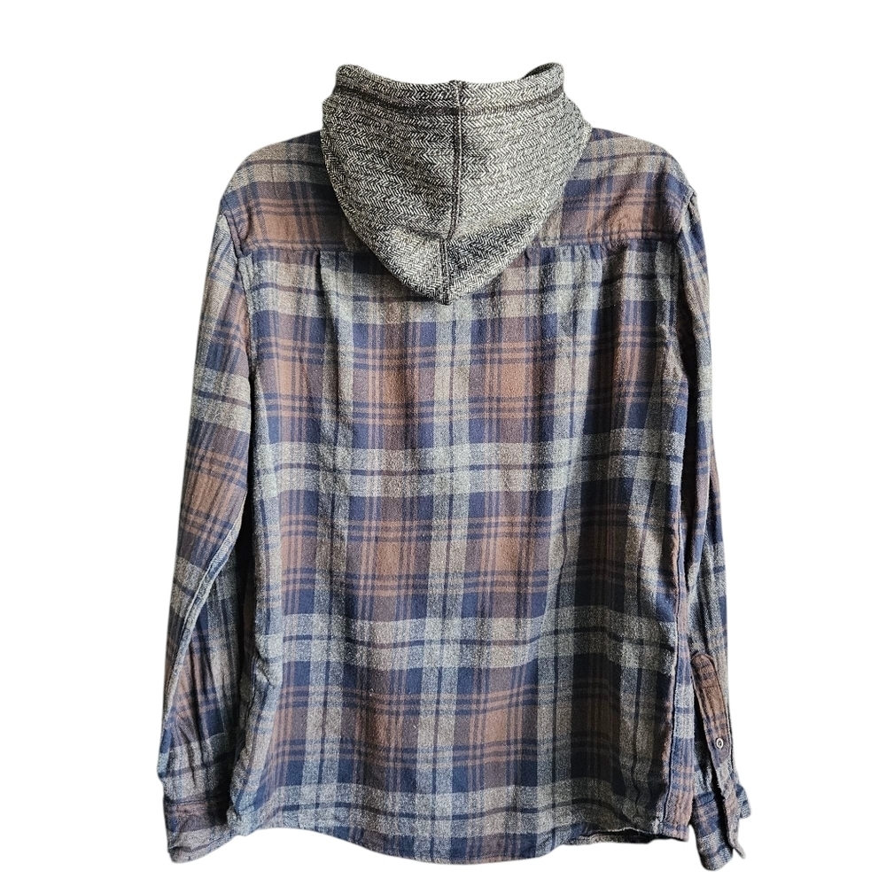 Retrofit Casual‎ Button Up Long Sleeve Hoodie Mens Size Medium Blue Brown - Picture 3 of 9